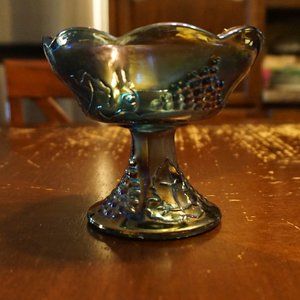 Indiana Glass Carnival Ware Blue Harvest Grape Candle Holder